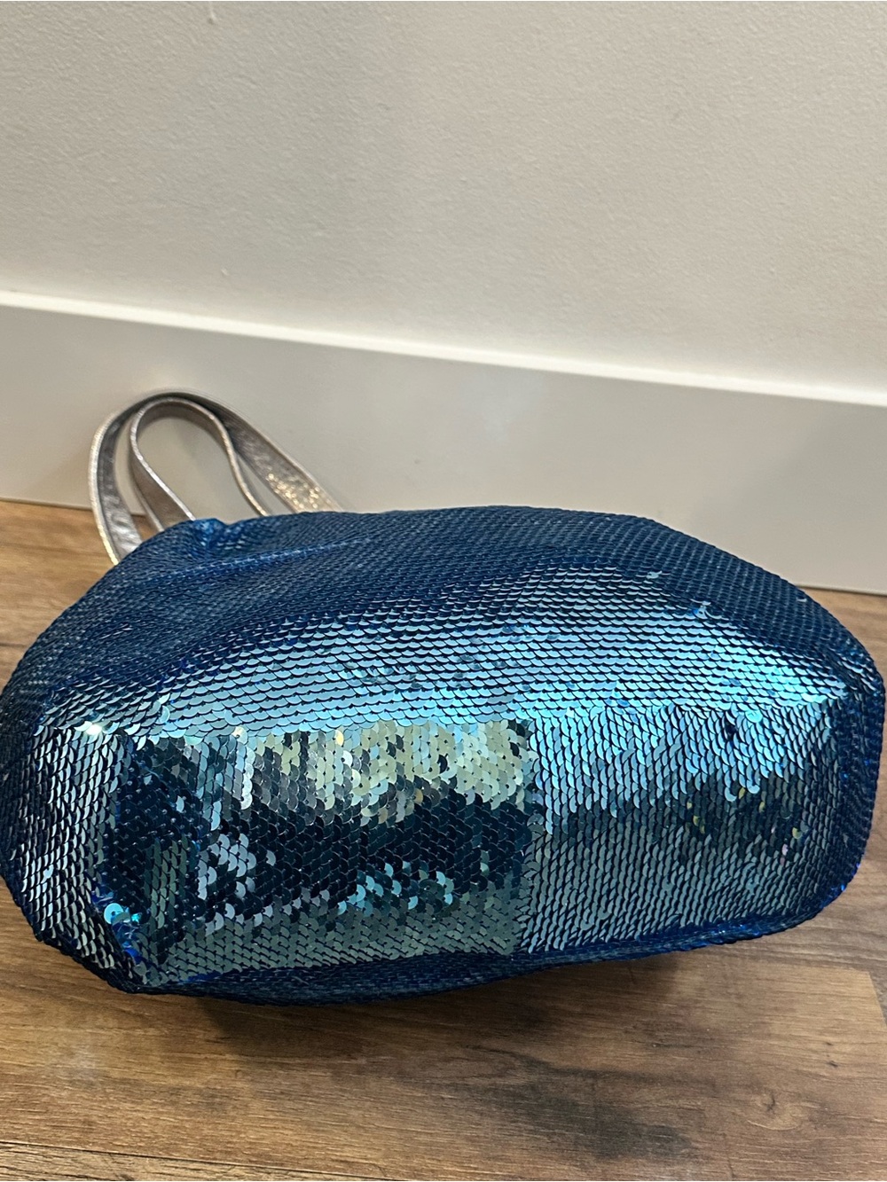 Coach Poppy Spotlight Turquoise Ice Blue Sequin Satchel Y2K Silver Bag - Picture 11 of 11